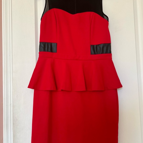 Beautiful red & black dress in size 4 with leather trims in Kensie brand. - Picture 1 of 4